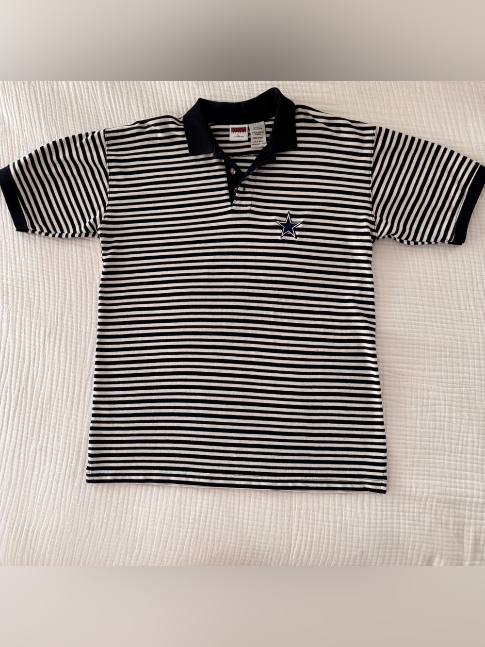 Vintage Dallas Cowboys Polo Shirt Men’s Large Navy White Stripe NFL Cotton Polo